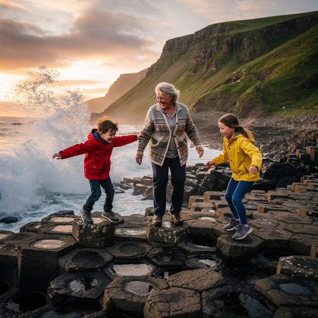 A family engaging in a guided tour, learning about Irish culture while ensuring accessibility for everyone.